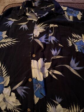 George Black Hawaiian Shirt with Blue & White Floral Print